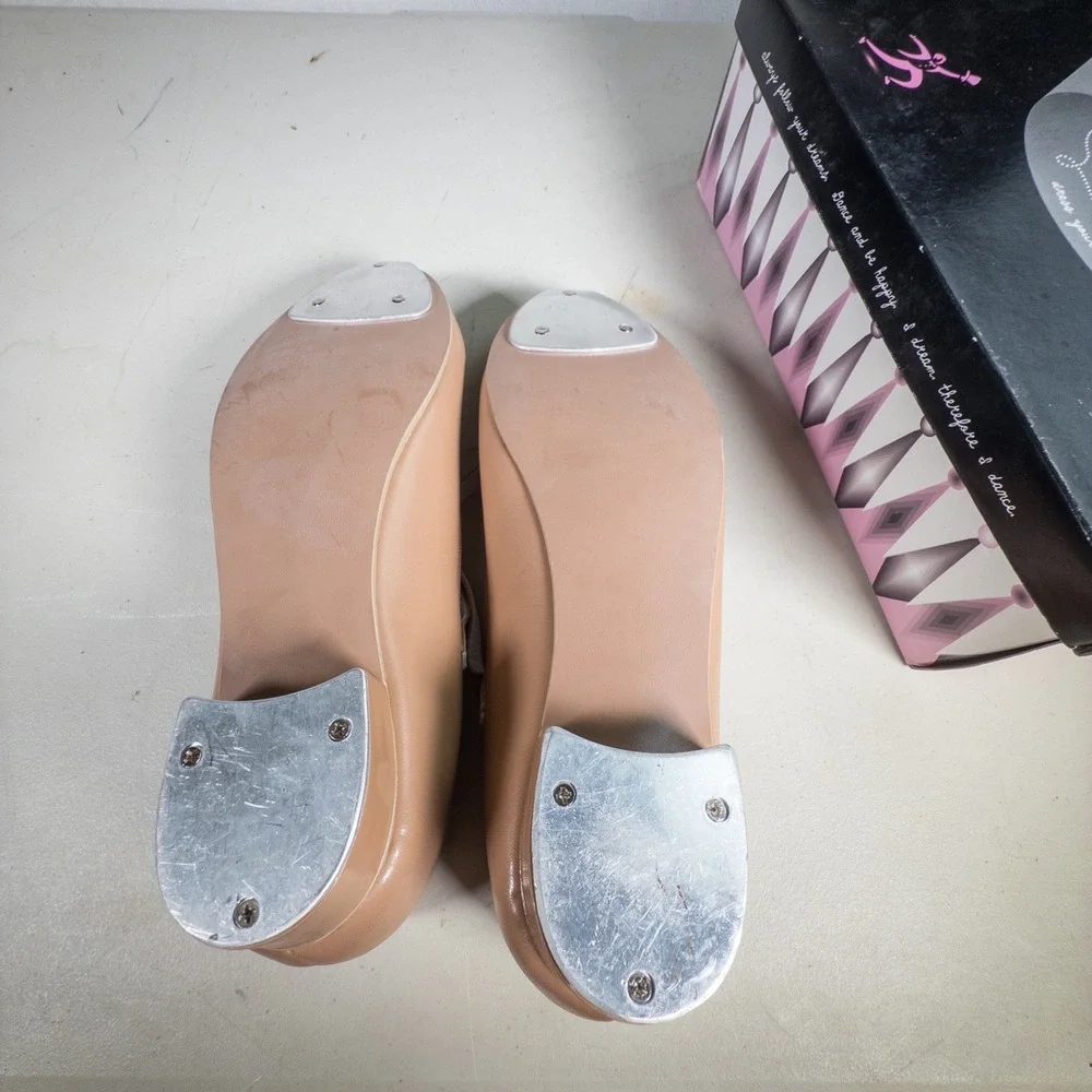 Revolution‎ Dancewear Girls Tap Shoes Size 12.5 AD Tan Leather Buckle Strap